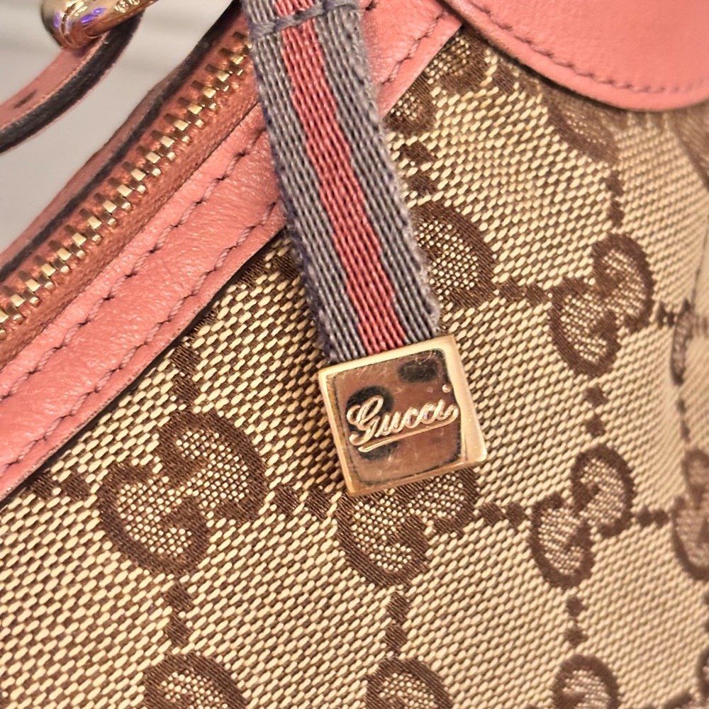 GUCCI GG Beige & Pink Monogram Mini Pochette Shoulder Bag LIKE NEW - Picture 9 of 12
